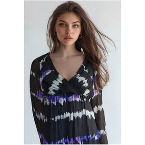 Gianni BiniDress Women Size XS Optical Stripe Empire Long Sleeve Black EUC